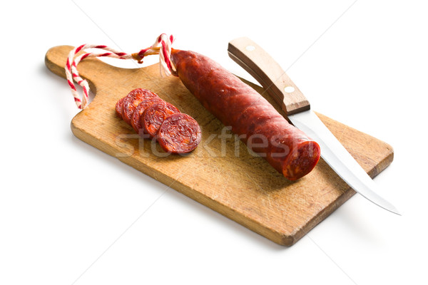 Geschnitten lecker Chorizo Wurst Schneidebrett Fleisch Stock foto © jirkaejc