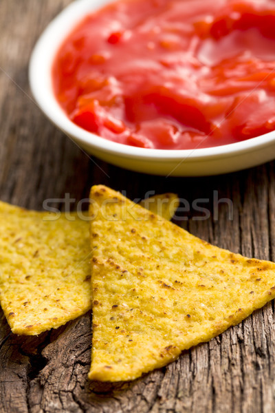 Foto stock: Milho · nachos · tomates · molho · quente · comer