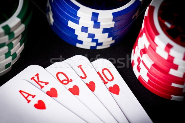 Spielkarten Geld Herz Tabelle blau Stock foto © jirkaejc