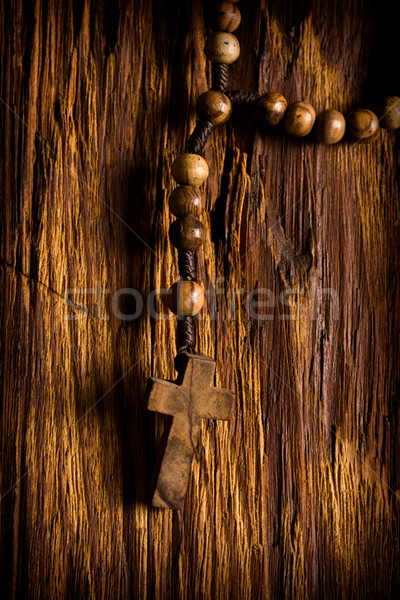 Houten rozenkrans kralen opknoping oude hout Stockfoto © jirkaejc