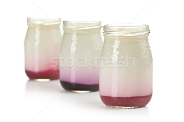 Drei fruchtig Joghurt weiß Essen Glas Stock foto © jirkaejc