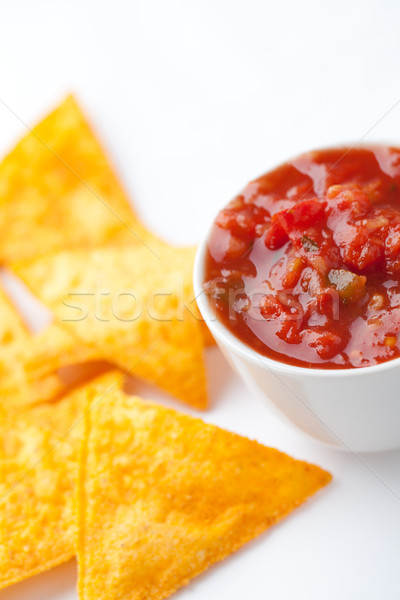 Foto stock: Nachos · tomate · salsa · foto · tiro · rojo