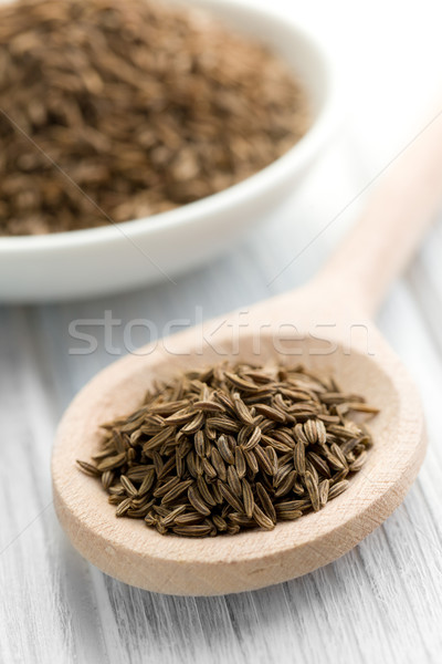 Kreuzkümmel Samen Holzlöffel Hintergrund Küche Gruppe Stock foto © jirkaejc
