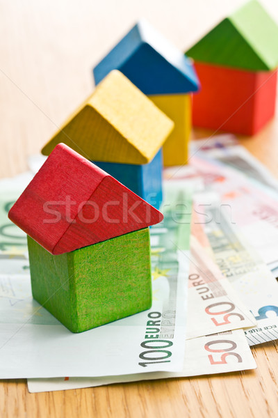 house made from wooden toy blocks with euro money Stock photo © jirkaejc