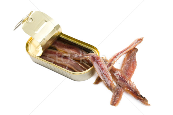 Stock photo: anchovies fillets in tin can