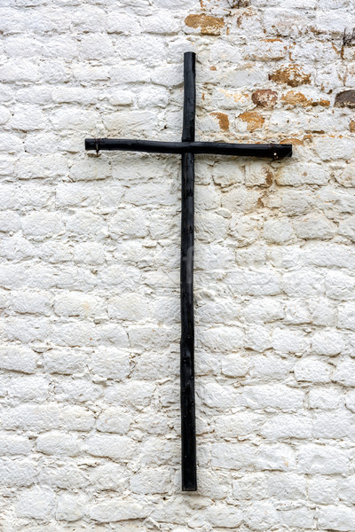 ストックフォト: 黒白 · クロス · 古い · 木製 · 白 · 壁