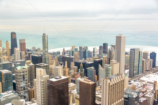 Foto stock: Chicago · lago · Michigan · arranha-céus · centro · da · cidade · congelada