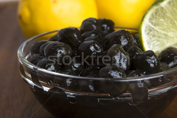 Stock photo: tapioca pearls with lime. white bubble tea ingredients