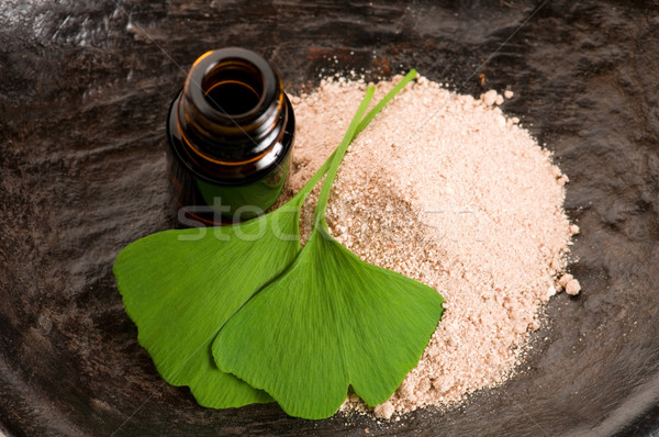 fresh leaves ginko biloba essential oil and powder - beauty trea Stock photo © joannawnuk