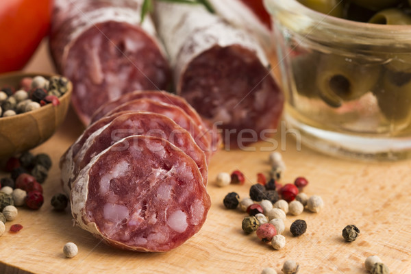 slices of spanish pork sausage Stock photo © joannawnuk