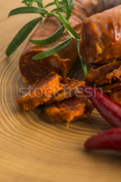 Espanhol tradicional chorizo salsicha fresco ervas Foto stock © joannawnuk