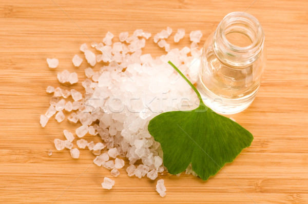 fresh leaves ginko biloba essential oil and sea salt - beauty tr Stock photo © joannawnuk