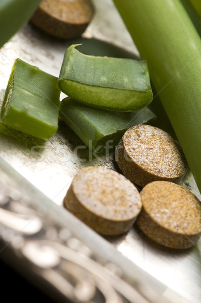 Aloe növény tabletták gyógynövény természet üveg Stock fotó © joannawnuk
