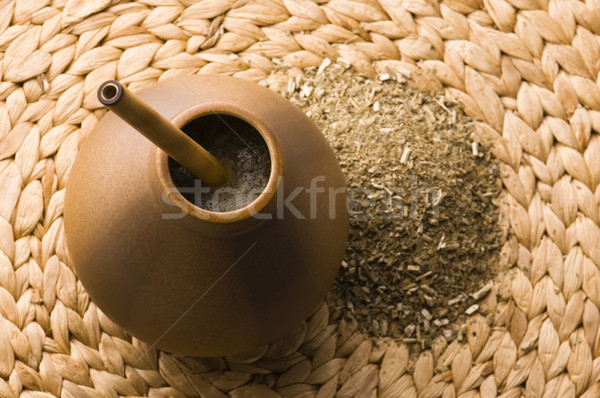 mate, mate grass (yerba mate) with flag of Argentina in the background  Stock Photo