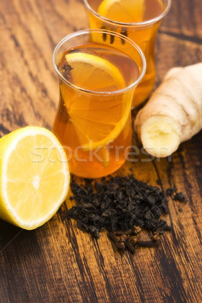 Czarny herbaty cytryny imbir tabeli pić Zdjęcia stock © joannawnuk
