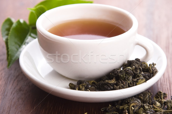 Csésze zöld tea levelek reggeli makró gyógynövény Stock fotó © joannawnuk