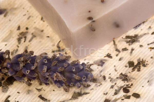 Stock photo: 
lavender soap and hand-made paper