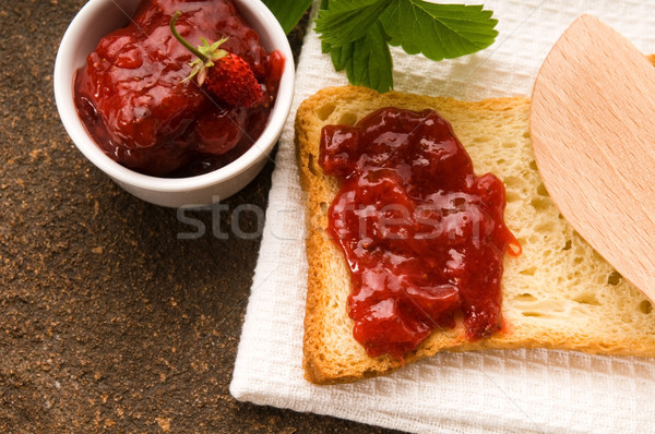 Zdjęcia stock: Poziomka · jam · toast · żywności · owoców · szkła