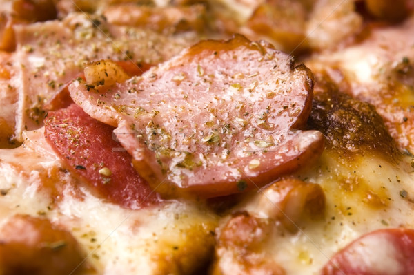 Italian pizza with bacon, salami and mozzarella cheese Stock photo © joannawnuk