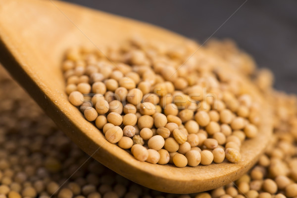 Spicy mustard seeds in a wooden background Stock photo © joannawnuk