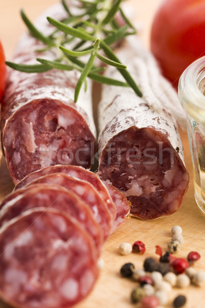 slices of spanish pork sausage Stock photo © joannawnuk