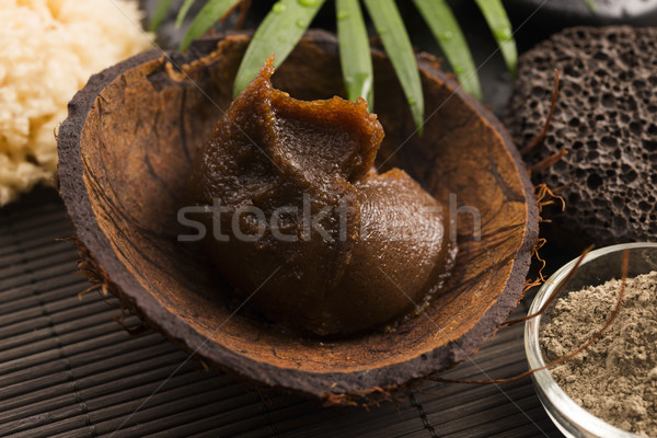 Homemade body peeling with sugar, olive oil and face mask Stock photo © joannawnuk
