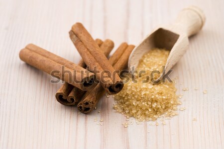 Canela açúcar mascavo escuro macro vara tempero Foto stock © joannawnuk