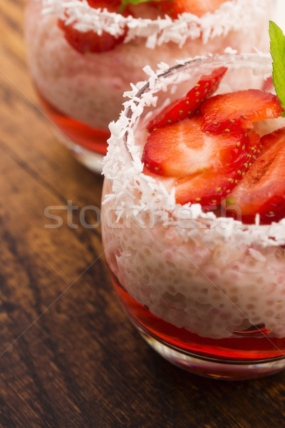 A serving of strawberry over tapioca and jelly Stock photo © joannawnuk