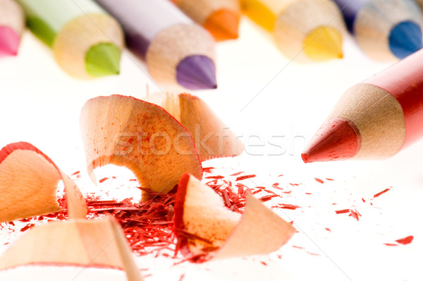 Stock photo: Sharpened pencils and wood shavings