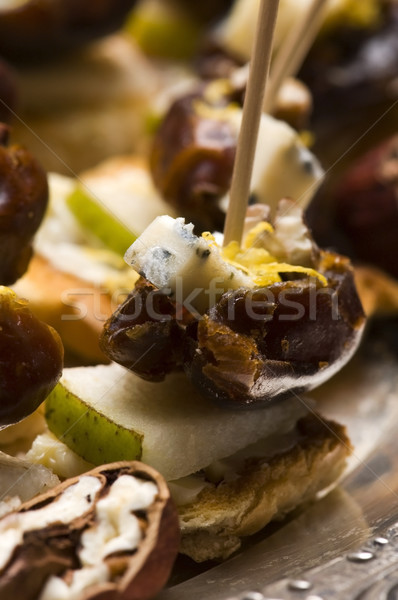 Stock foto: Vorspeise · Platte · Nüsse · Käse · Essen · grünen