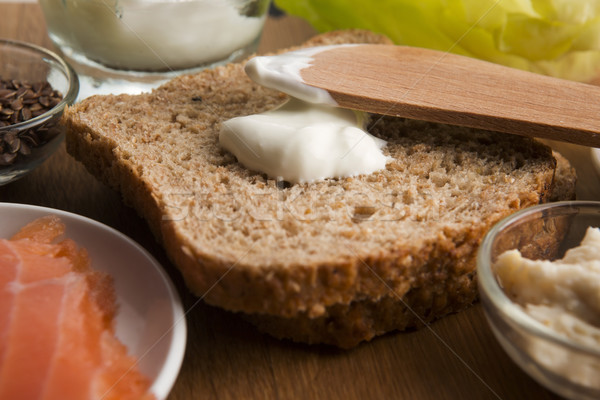 Foto d'archivio: Sandwich · ingredienti · verde · colazione · bordo · veloce