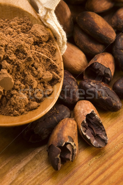 Cacao frijoles naturales mesa de madera chocolate planta Foto stock © joannawnuk