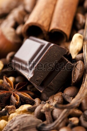 [[stock_photo]]: Chocolat · grains · de · café · épices · noix · fond · lait