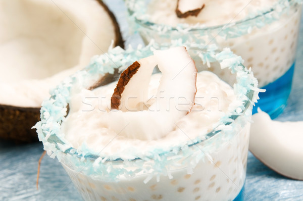 Coconut pudding with tapioca pearls and litchi jelly Stock photo © joannawnuk