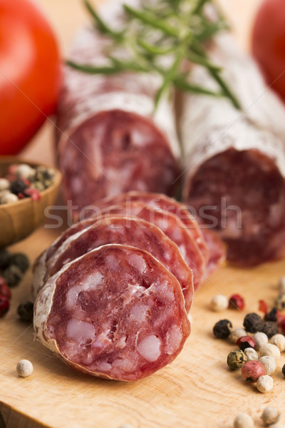 slices of spanish pork sausage Stock photo © joannawnuk