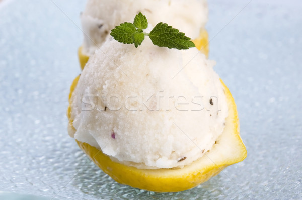 Foto stock: Limón · sorbete · lavanda · hoja · frío