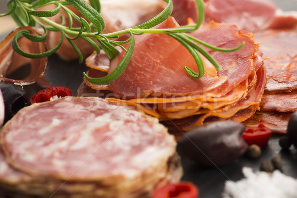 a pile of different spanish embutido, jamon, chorizo and lomo em Stock photo © joannawnuk