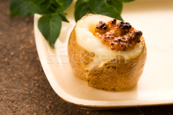 Baked potato with sour cream, grain Dijon mustard and herbs Stock photo © joannawnuk