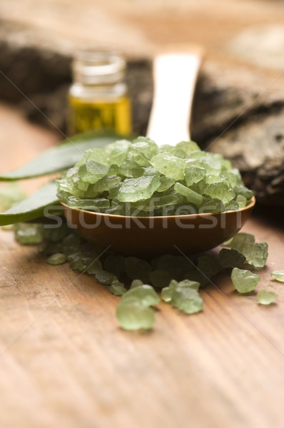 Foto stock: Aloe · aceite · de · masaje · fondo · verde · medicina