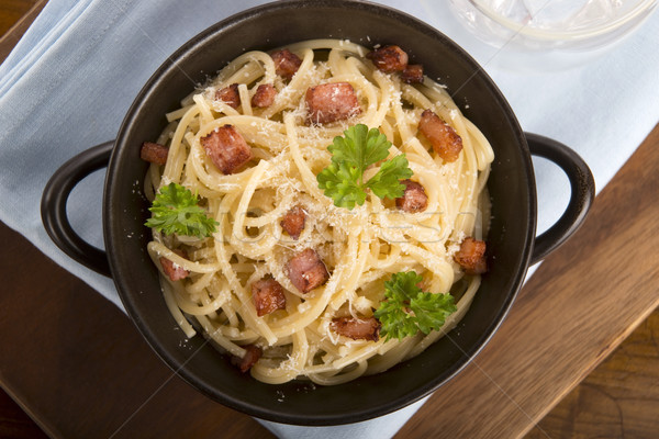 Pasta Carbonara with bacon and cheese Stock photo © joannawnuk