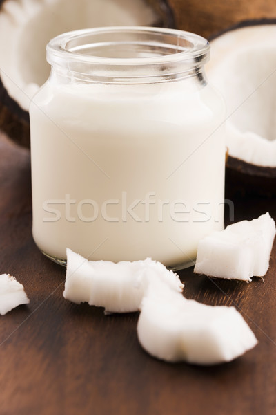 кокосовое молоко стекла темно Palm пространстве Сток-фото © joannawnuk
