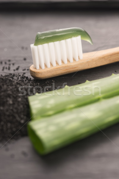 Cepillo de dientes pasta dentífrica aloe fondo dentista bambú Foto stock © joannawnuk