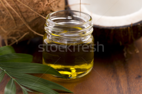Coco petróleo flor masaje bambú equilibrio Foto stock © joannawnuk