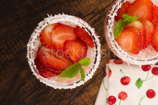 A serving of strawberry over tapioca and jelly Stock photo © joannawnuk