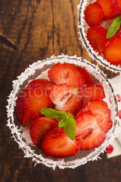 A serving of strawberry over tapioca and jelly Stock photo © joannawnuk