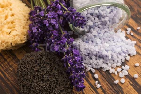lavender bath salt and some fresh lavender Stock photo © joannawnuk