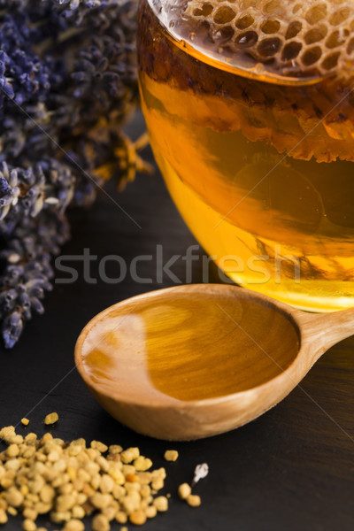 Lavender honey with bee pollen and honey comb Stock photo © joannawnuk