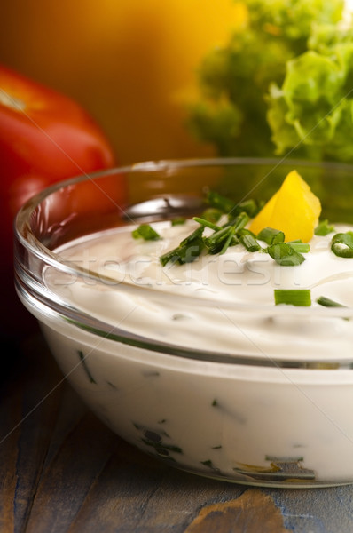 Delicious cream cheese with chives and vegetables Stock photo © joannawnuk
