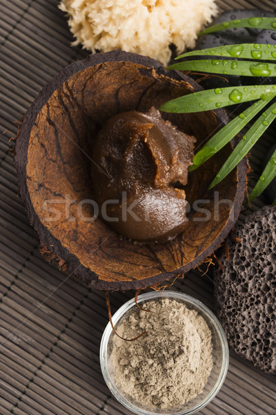 Homemade body peeling with sugar, olive oil and face mask Stock photo © joannawnuk