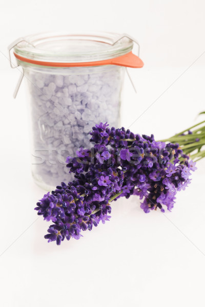 Stock photo: lavender bath salt and some fresh lavender